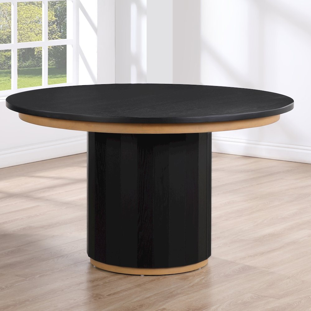 Magnolia 52-inch Round Dining Table & 4 Upholstered Side Chairs, Black Finish