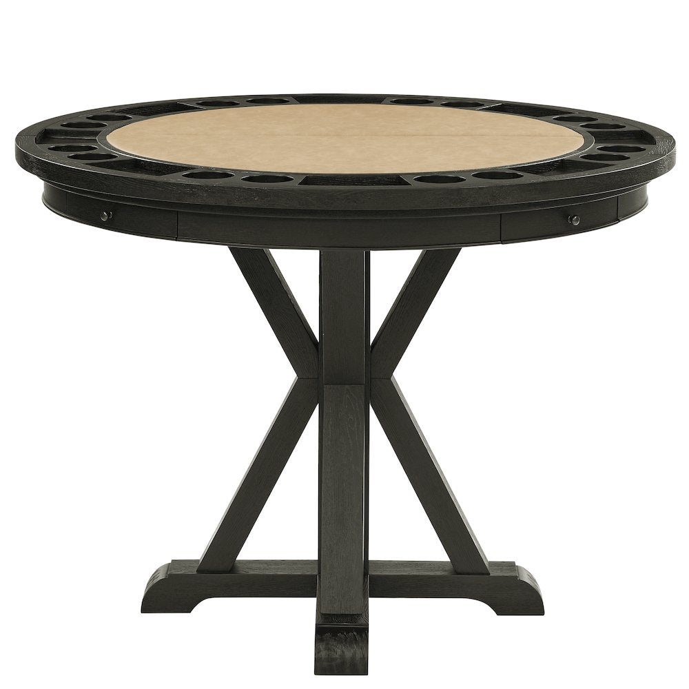Rylie Counter Table with Game Top, Black Finish with Sand Vegan Leather
