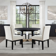 Aubrey 5-Piece 54" Round Dining Table with 4 Upholstered Parsons Chairs, Black