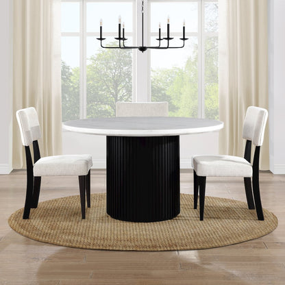 Colvin 52-inch Round White Marble Table, Black Base