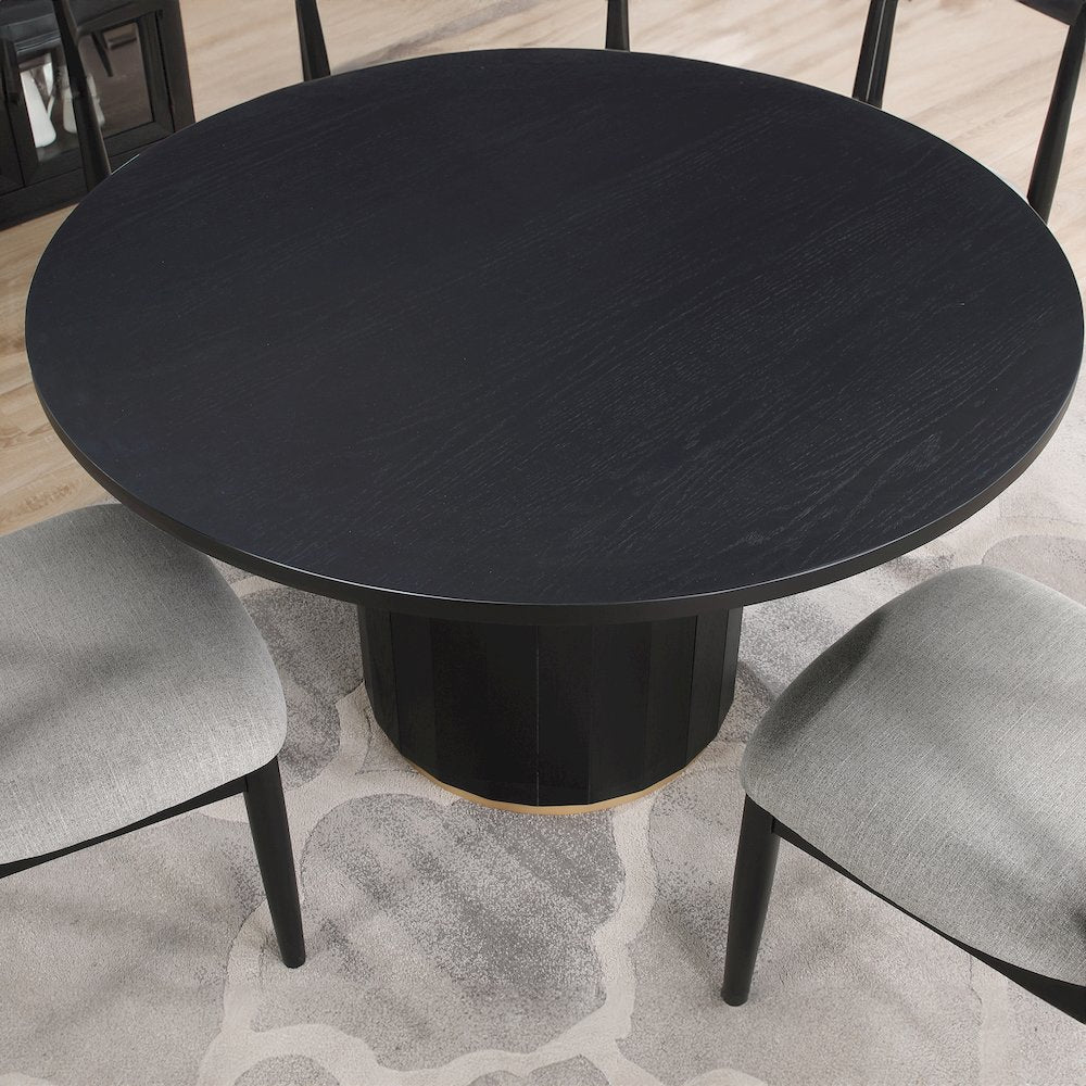 Magnolia 52-inch Round Dining Table & 4 Upholstered Side Chairs, Black Finish
