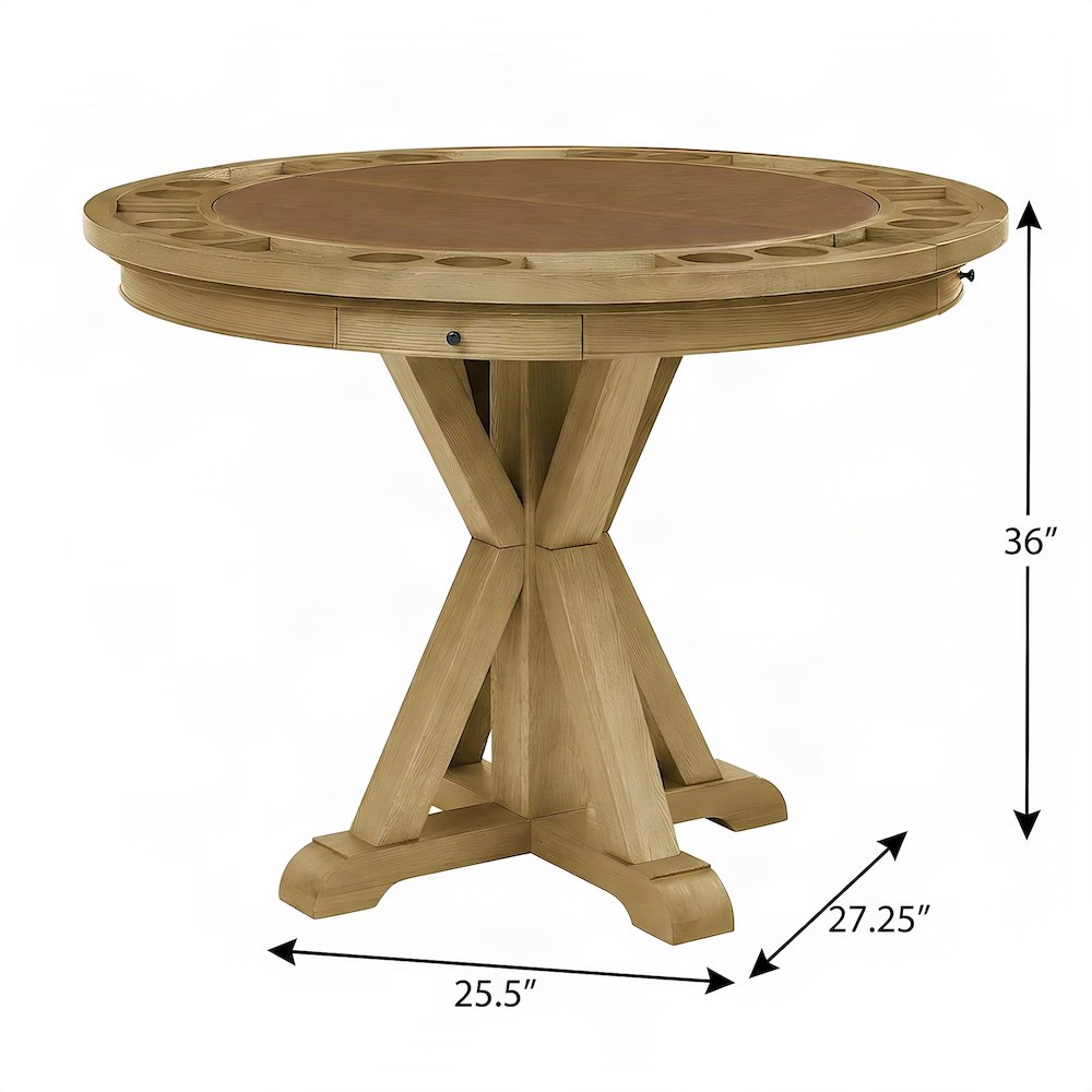 Counter Height Pub Table, Reversible Game Top for Poker and Mahjong, Light Brown