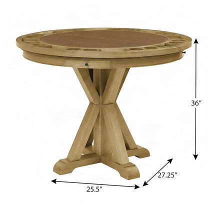 Counter Height Pub Table, Reversible Game Top for Poker and Mahjong, Light Brown