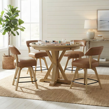 Counter Height Pub Table, Reversible Game Top for Poker and Mahjong, Light Brown