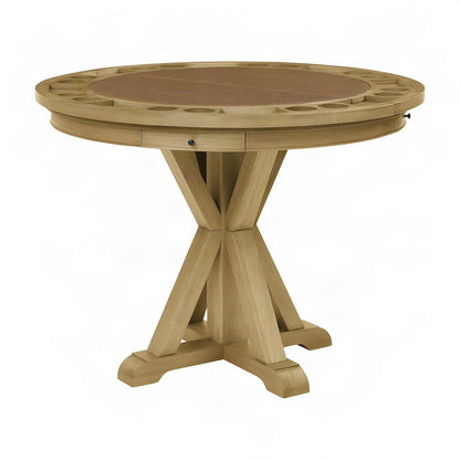 Counter Height Pub Table, Reversible Game Top for Poker and Mahjong, Light Brown