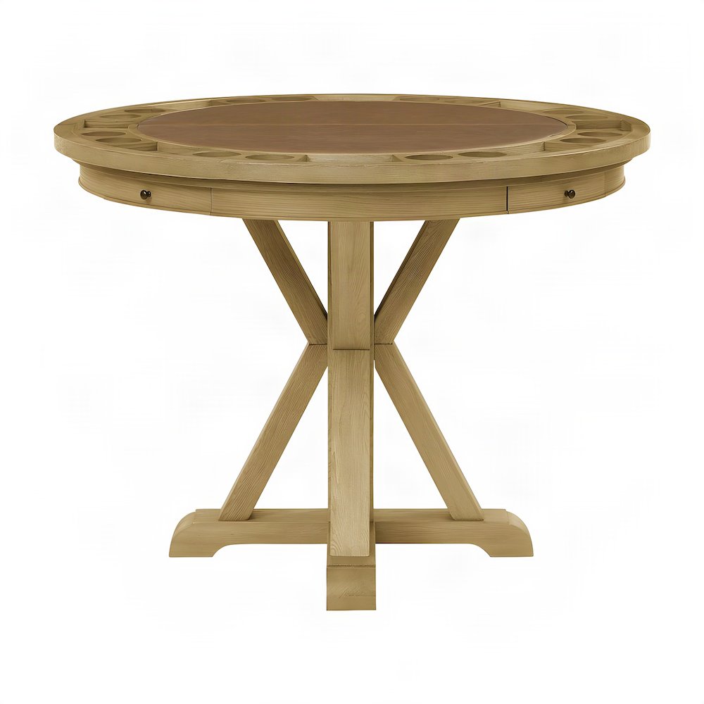 Counter Height Pub Table, Reversible Game Top for Poker and Mahjong, Light Brown