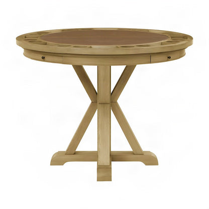 Counter Height Pub Table, Reversible Game Top for Poker and Mahjong, Light Brown
