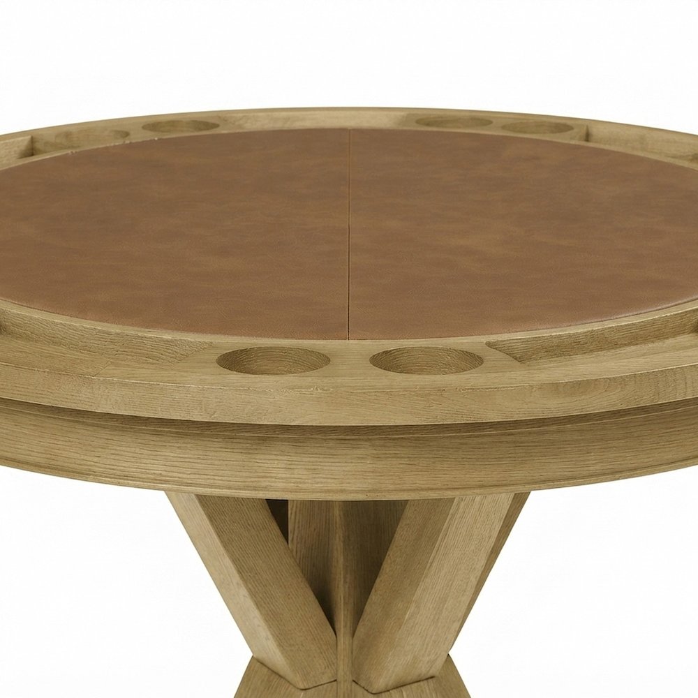 Counter Height Pub Table, Reversible Game Top for Poker and Mahjong, Light Brown
