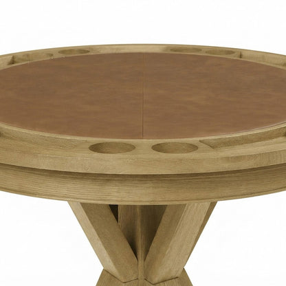 Counter Height Pub Table, Reversible Game Top for Poker and Mahjong, Light Brown