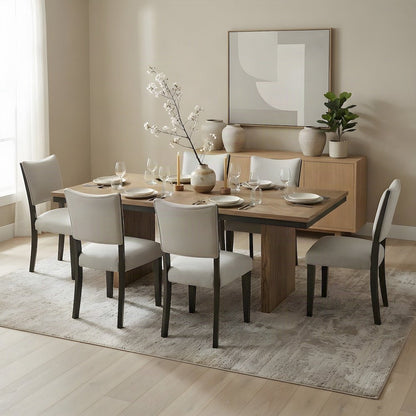 Upholstered Rubberwood Extendable Dining Table with Chairs 7 Piece Set, Brown
