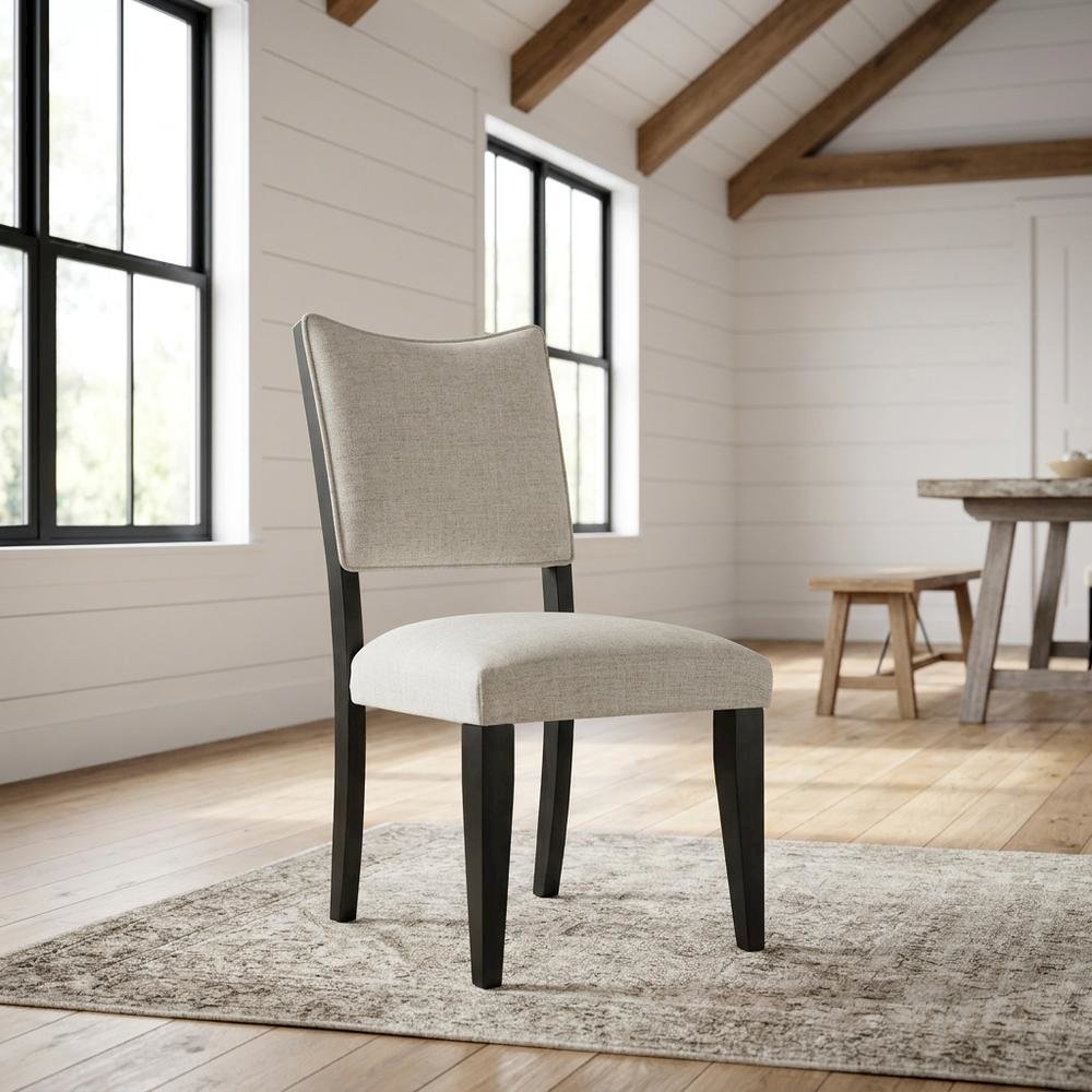 Polyester-Upholstered Dining Side Chair with Rubberwood Legs, Gray