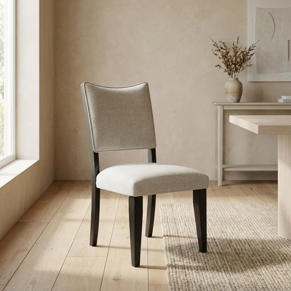Polyester-Upholstered Dining Side Chair with Rubberwood Legs, Gray