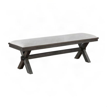 Polyester-Upholstered Dining Bench with Iron Frame and Wood Base, Black