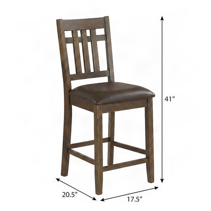 Faux Leather Counter Height Bar Stools with Wood Frame, Set of 2, Brown