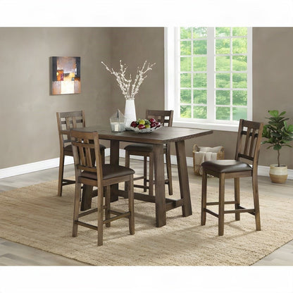 Faux Leather Counter Height Bar Stools with Wood Frame, Set of 2, Brown