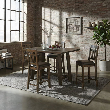 Faux Leather Counter Height Bar Stools with Wood Frame, Set of 2, Brown