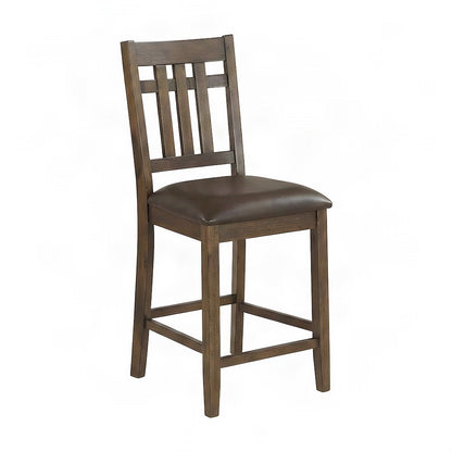 Faux Leather Counter Height Bar Stools with Wood Frame, Set of 2, Brown
