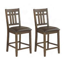 Faux Leather Counter Height Bar Stools with Wood Frame, Set of 2, Brown