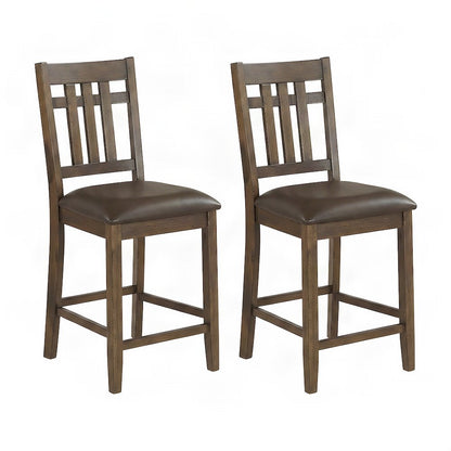 Faux Leather Counter Height Bar Stools with Wood Frame, Set of 2, Brown