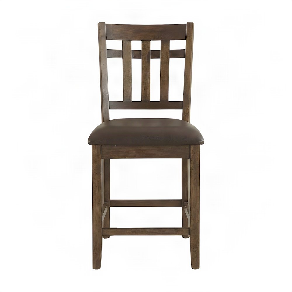 Faux Leather Counter Height Bar Stools with Wood Frame, Set of 2, Brown