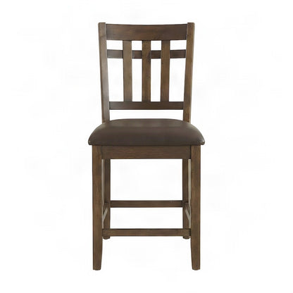 Faux Leather Counter Height Bar Stools with Wood Frame, Set of 2, Brown