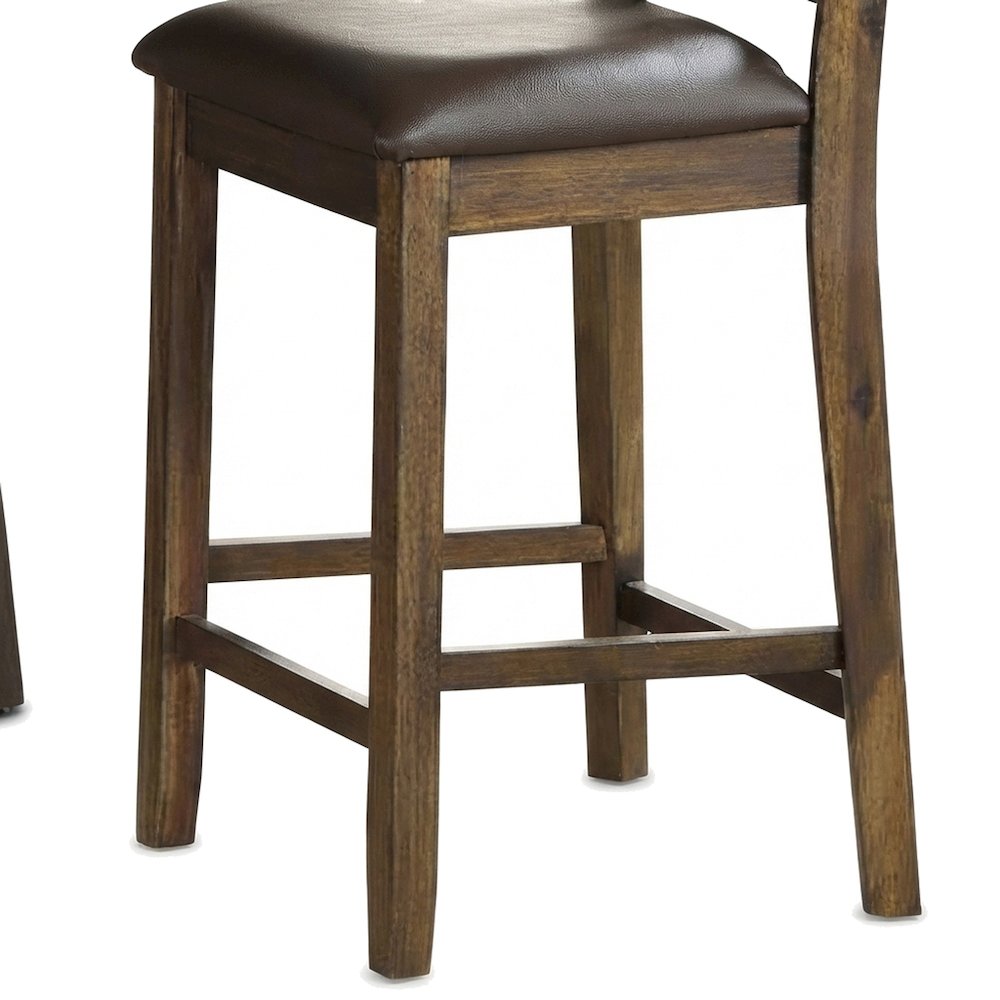 Faux Leather Counter Height Bar Stools with Wood Frame, Set of 2, Brown
