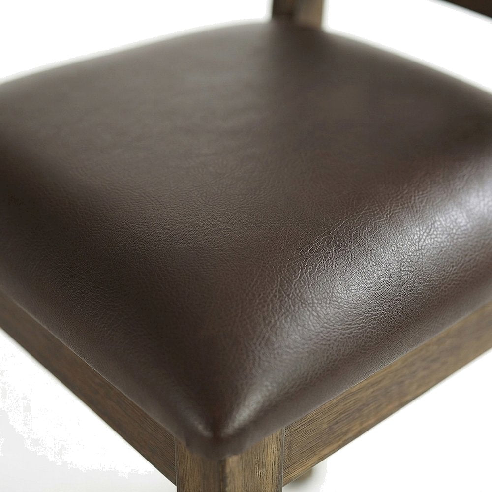 Faux Leather Counter Height Bar Stools with Wood Frame, Set of 2, Brown