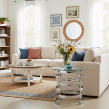 Contemporary End Table, Round Glass Top, Chrome Base, Gray