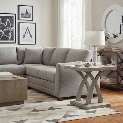 Square End Table, Double Top, Curved X-Base, Mango Veneer, Gray