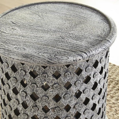 Samir Round Tribal Carved Wood