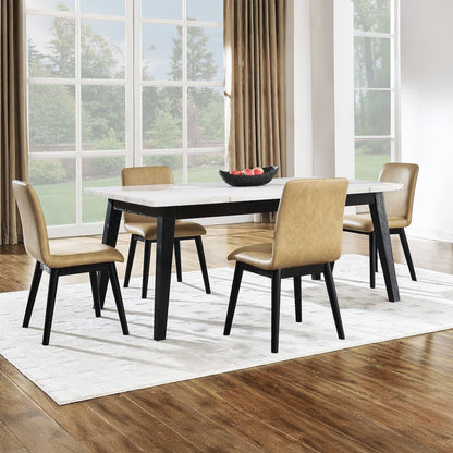 Vida 5-Piece White Marble Dining Set, Black Finish
