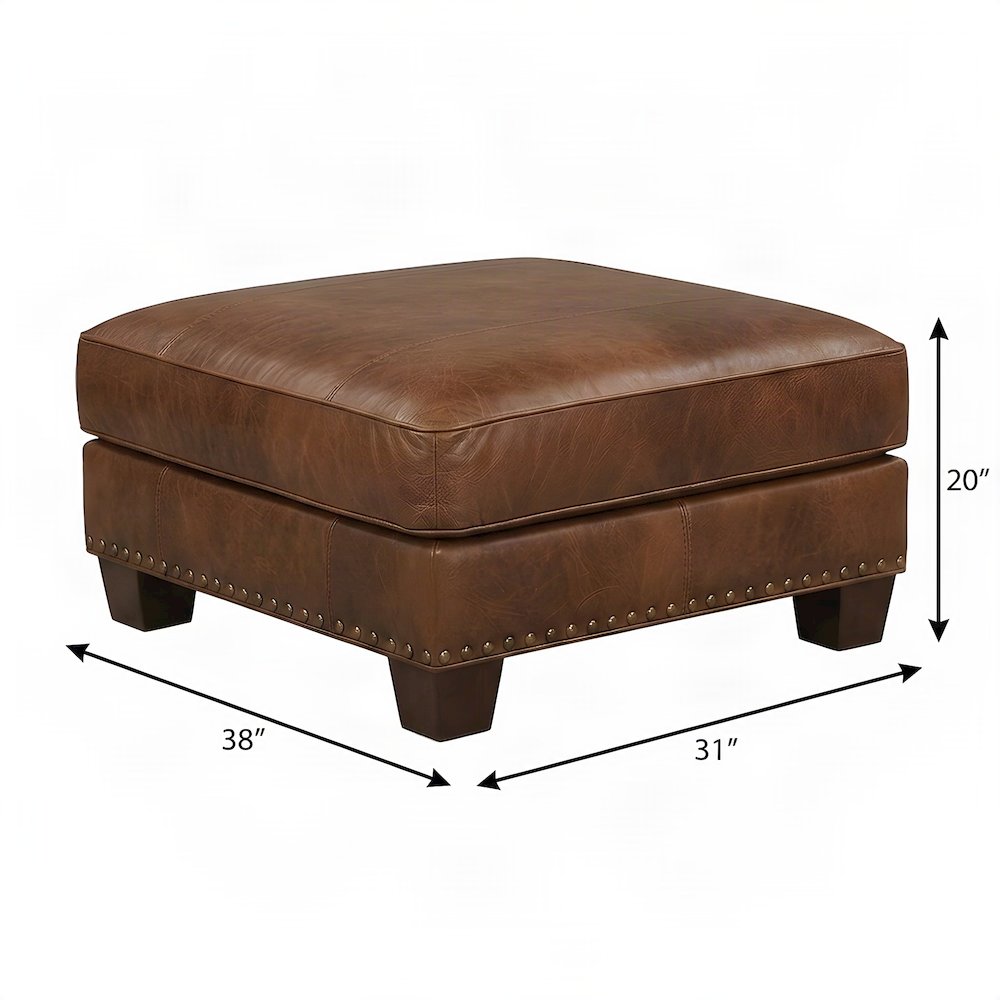 Genuine Leather-Upholstered Ottoman Foot Rest Stool with Plywood Frame, Brown