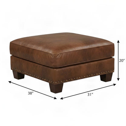 Genuine Leather-Upholstered Ottoman Foot Rest Stool with Plywood Frame, Brown
