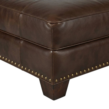 Genuine Leather-Upholstered Ottoman Foot Rest Stool with Plywood Frame, Brown