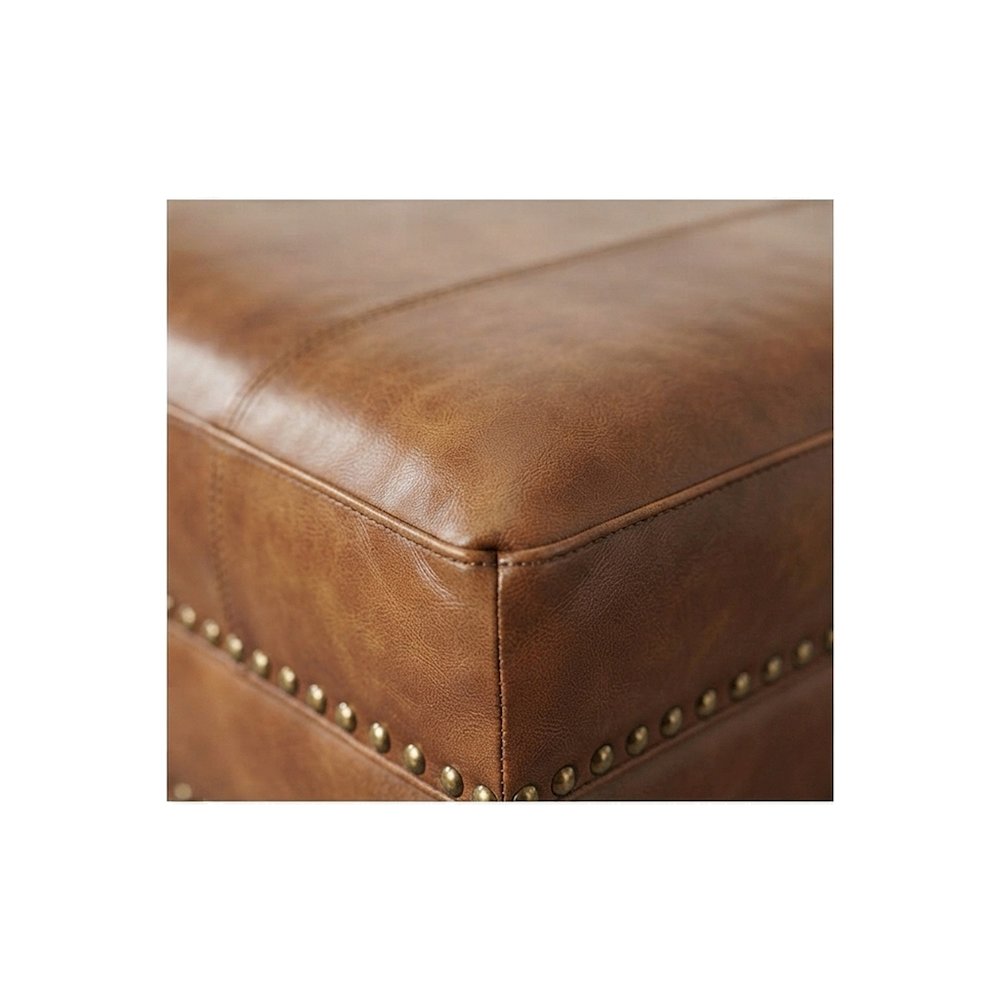 Genuine Leather-Upholstered Ottoman Foot Rest Stool with Plywood Frame, Brown