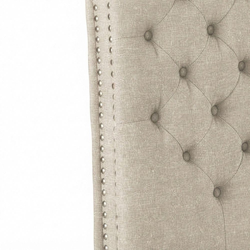 Polyester-Upholstered King Sleigh Bed Frame with Tufted Headboard, Sand