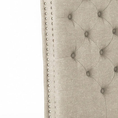 Polyester-Upholstered King Sleigh Bed Frame with Tufted Headboard, Sand