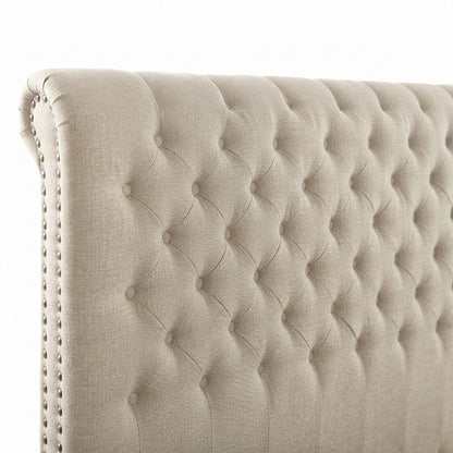 Polyester-Upholstered King Sleigh Bed Frame with Tufted Headboard, Sand