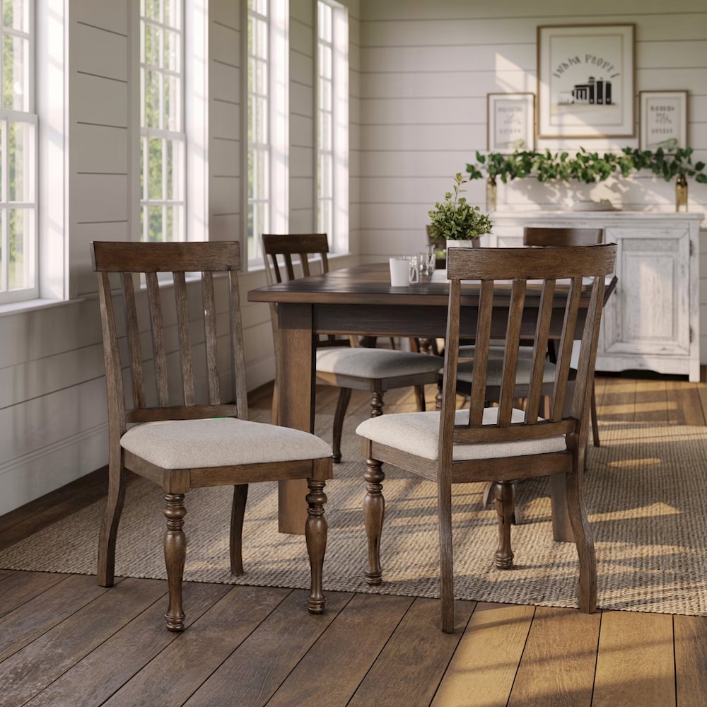 Brown Dining Chair Set of 2 - Farmhouse Dining Chairs with Gray Upholstery