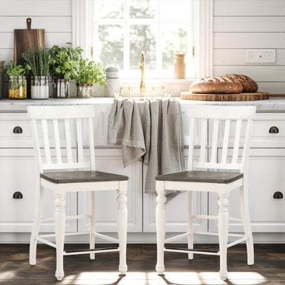 Ivory and Dark Oak Counter Height Dining Table with Chairs – Farmhouse Set for 8