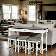 Ivory and Mocha Sofa Table, 3 Stools – 60" Console Bar Table for Behind Couch