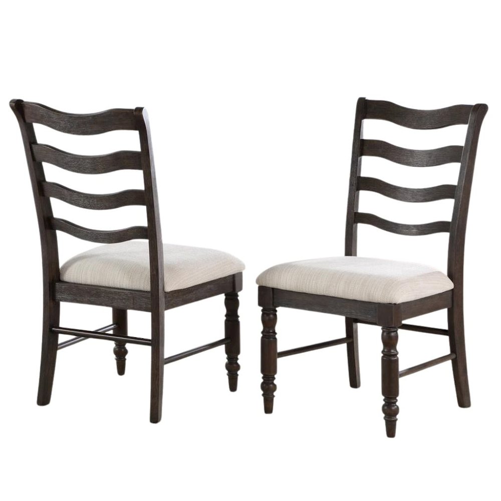 Ladderback Side Chairs, Upholstered Seat, Turned Legs, Set of 2