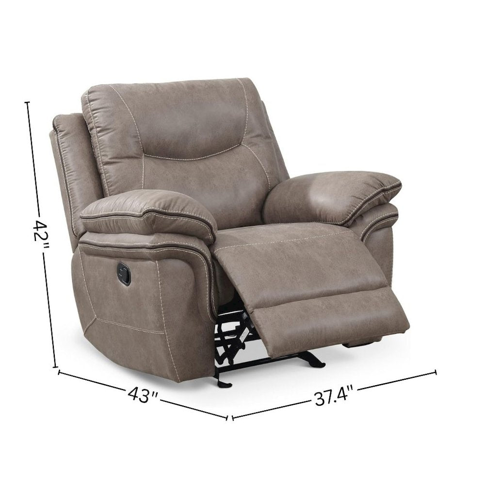 Breathable Padded Recliner, Pillowtop Arms, Sand Faux Leather