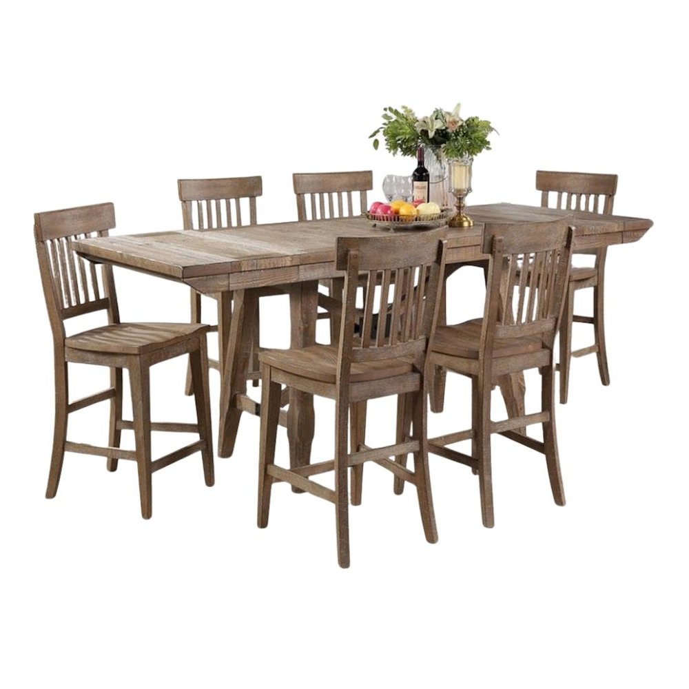 Counter Height Dining Set, Rustic Pine, Two Extension Leaves, 7 Pieces