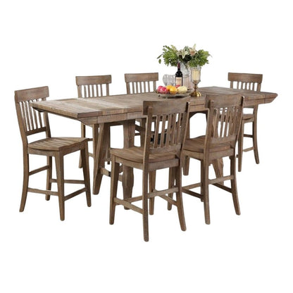 Counter Height Dining Set, Rustic Pine, Two Extension Leaves, 7 Pieces