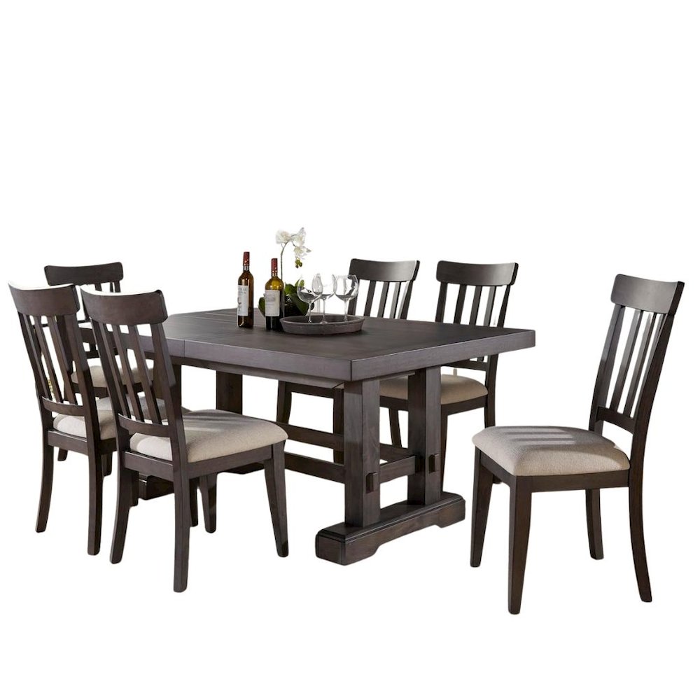 7-Piece Dining Set, Double Pedestal, Two Leaves, Brown