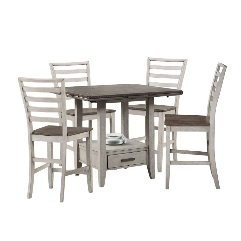 Drop Leaf Counter Height Dining Set, Lazy Susan, Storage Drawer, 5 Pieces
