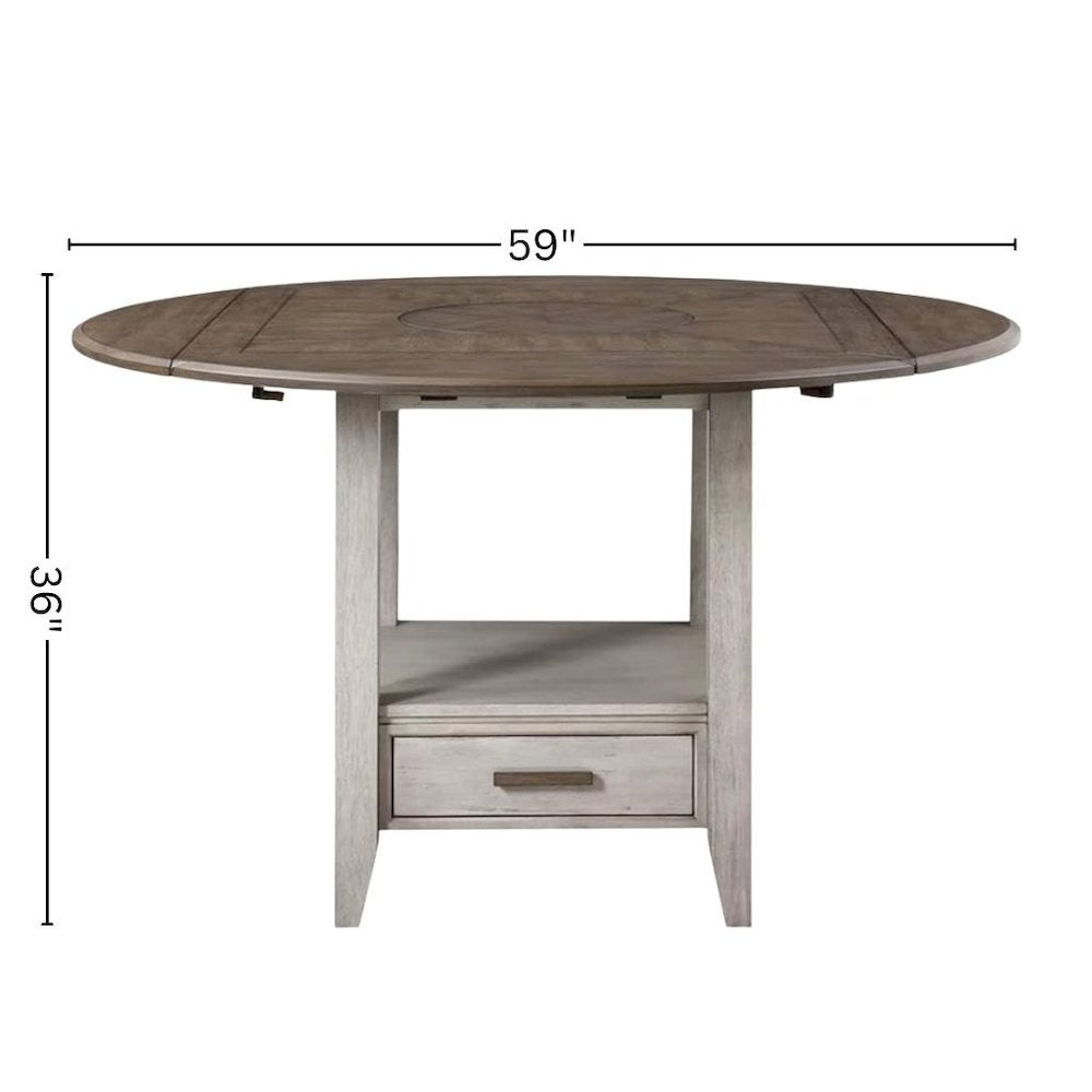 Drop Leaf Counter Height Dining Set, Lazy Susan, Storage Drawer, 5 Pieces