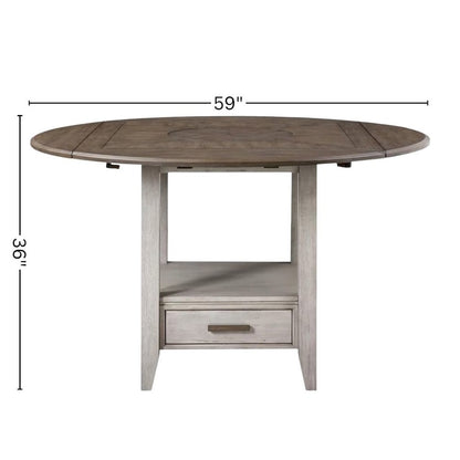 Drop Leaf Counter Height Dining Set, Lazy Susan, Storage Drawer, 5 Pieces