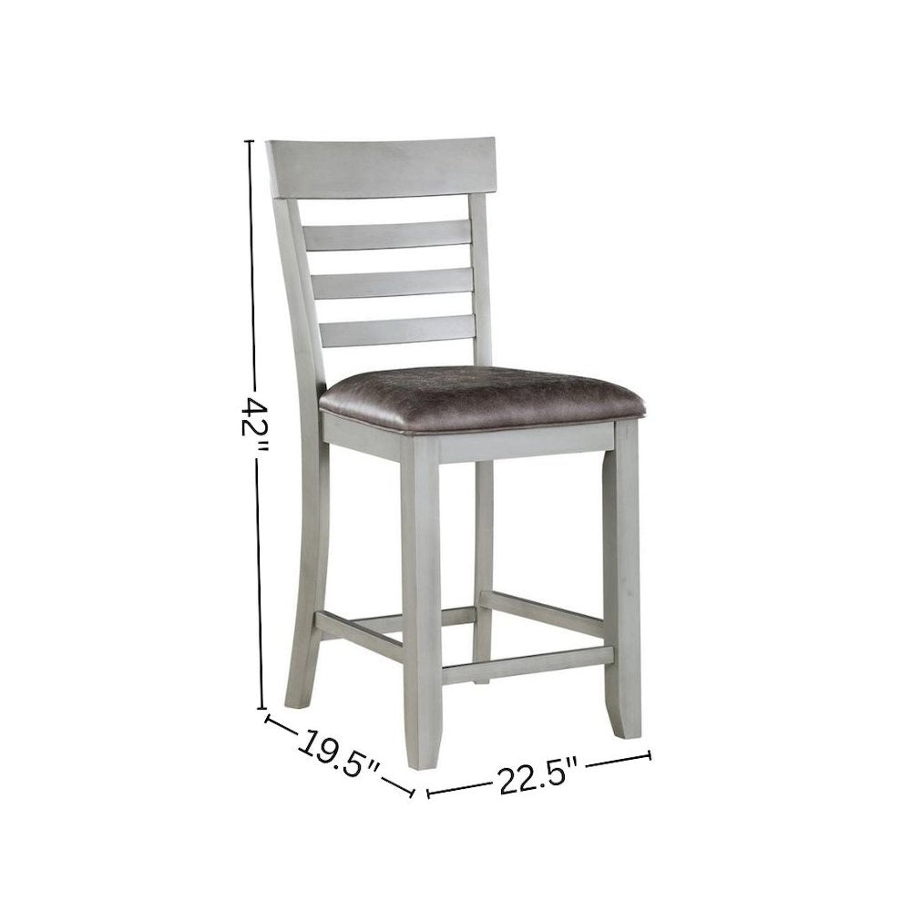 Counter Chair, Set of 2, Faux Leather Seat, Solid Wood Legs, Gray